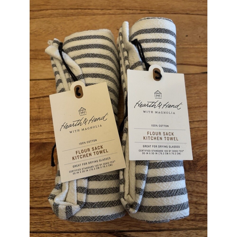Kitchen Flour Sack Dish Towel Mini Stripe Charcoal Gray 2 Pack Hearth & Hand